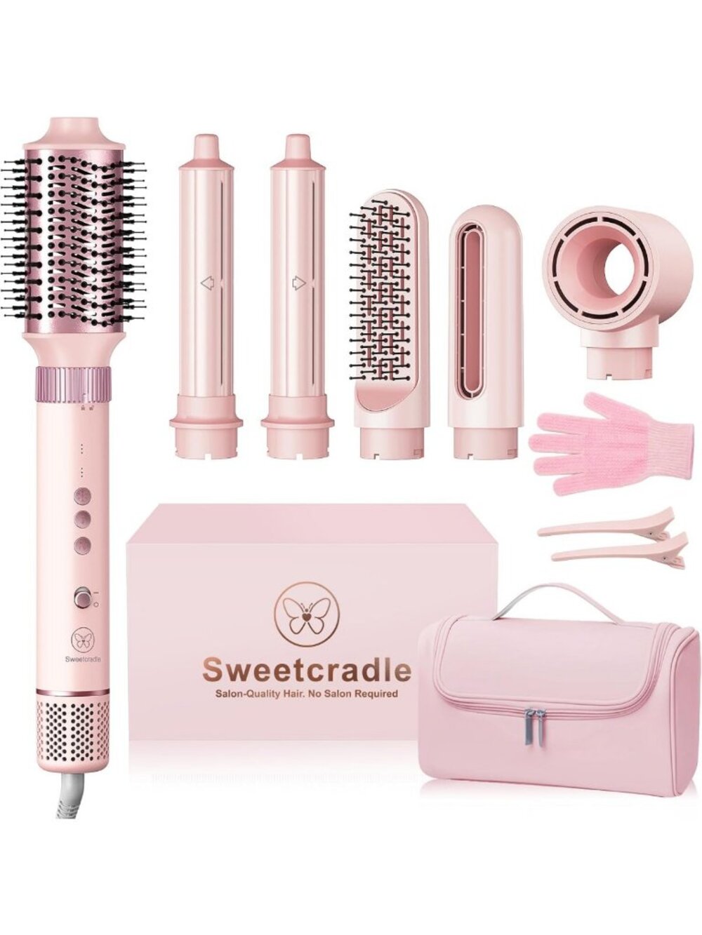 6-in-1 Ionic Hair Dryer & Styler, Fast Drying, Curling, Smoothing Tools, No Heat